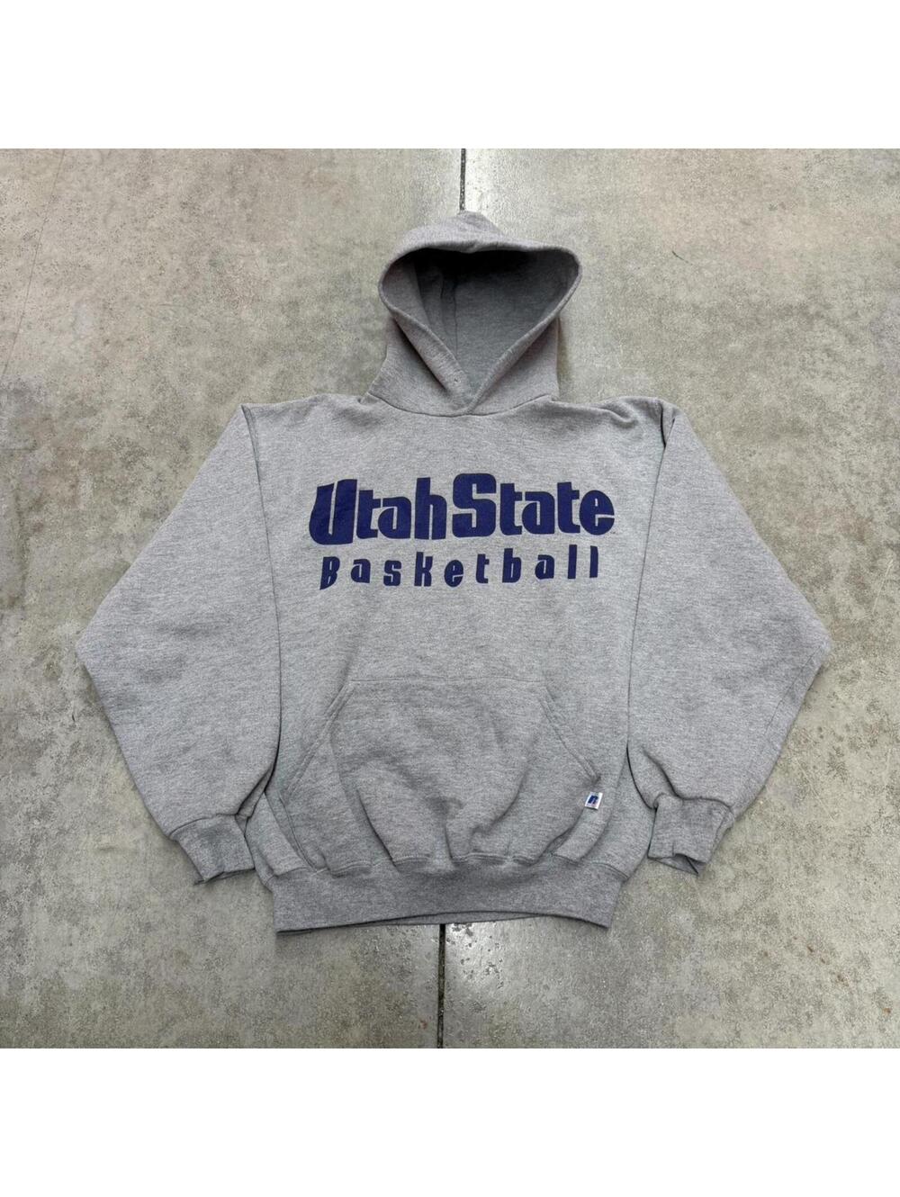 vintage utah state university russell athletics grey collegiate hoodie medium